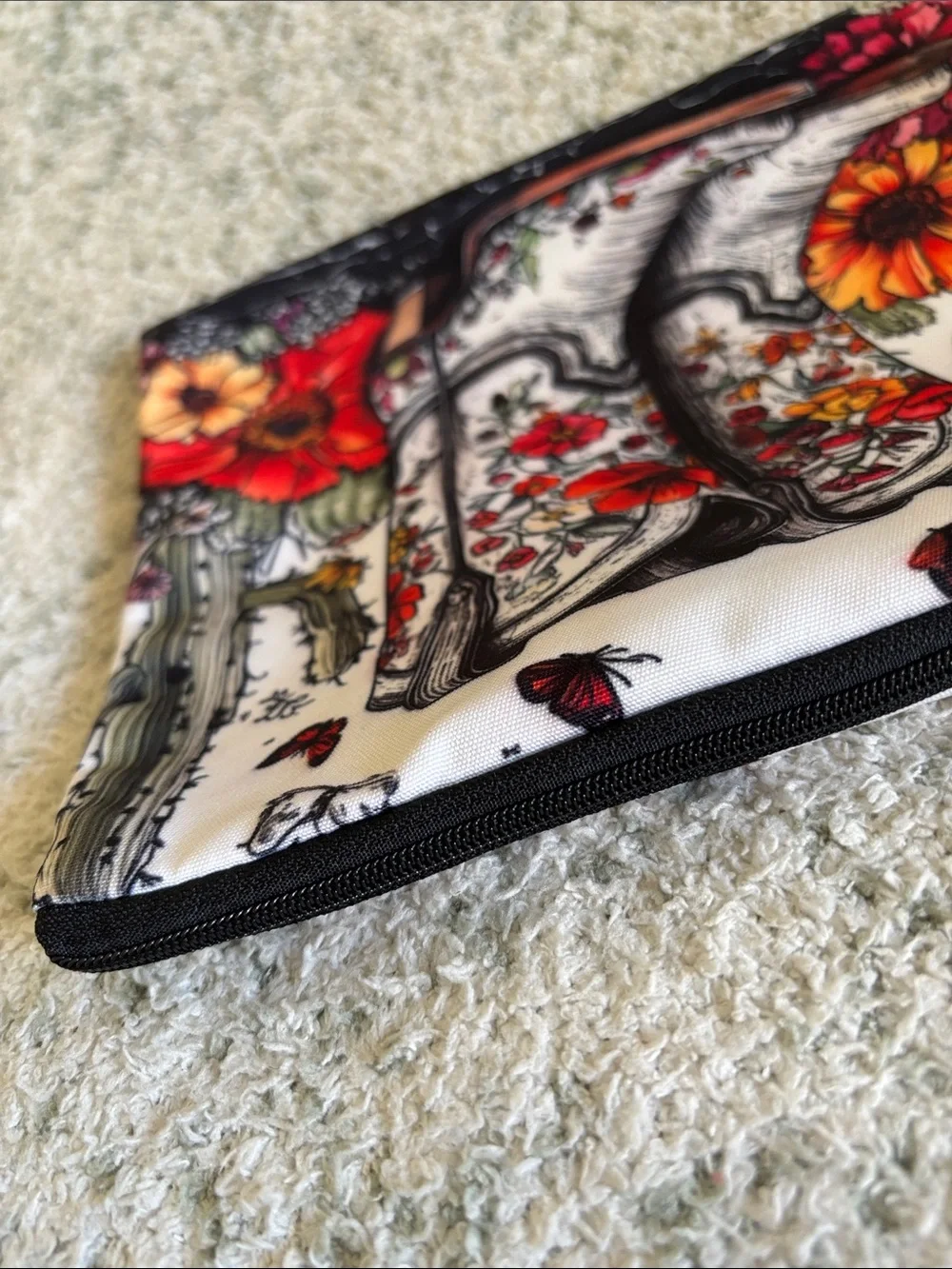 Western Santa Fe Floral Cactus Cowboy Boot Cosmetic Travel Bag Zipper Pouch NWT